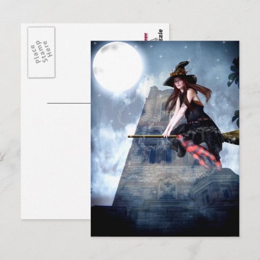 Hexe auf einem Zimmer (Postkarte) Postkarte (Vorne/Hinten)