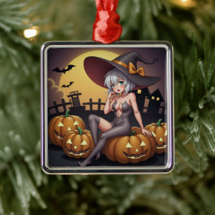 Hexe auf Jack-O-Lantern Halloween-Farm Ornament Aus Metall