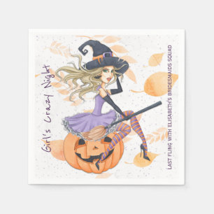 Hexe auf Kürbiskürbis Halloween-Junggeselinnen-Abs Serviette