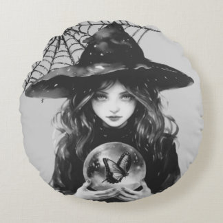 Hexe auf rundem Kissen