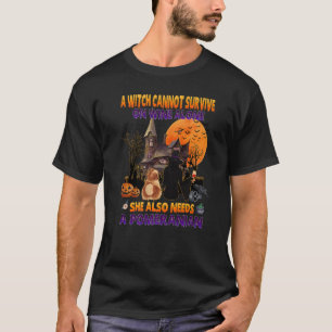 Hexe auf Wein braucht sie ein Spitz Hund Halloween T-Shirt