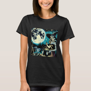 Hexe aus alten Zeiten rührt einen Kessel auf einer T-Shirt