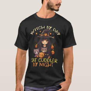 Hexe bei Tag Katzenkuscheltier bei Nacht Mädchen H T-Shirt