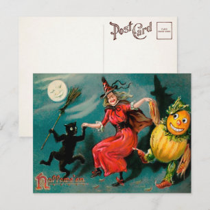 Hexe beim Vintage-Tanz Halloween-Postkarte Postkarte