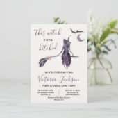 Hexe bekommt Hitched Halloween-Brautparty Einladung (Stehend Vorderseite)