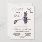 Hexe bekommt Hitched Halloween-Brautparty Einladung (Vorderseite)