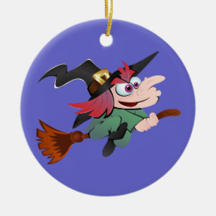 Hexe Besen witch broom Keramik Ornament
