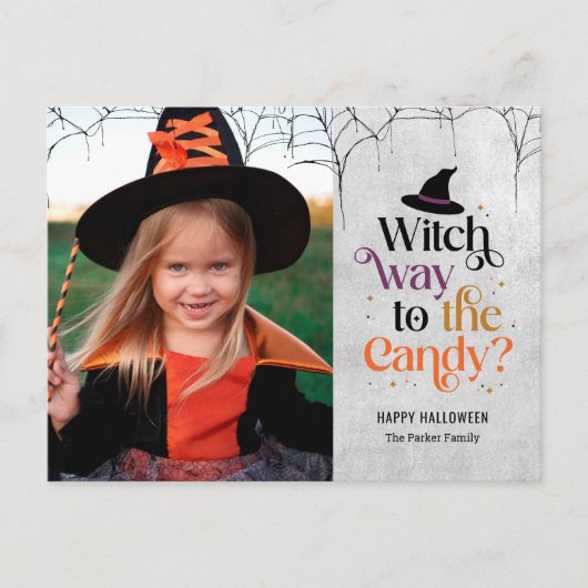 Hexe bis zur Candy Halloween Card Postkarte (Vorderseite)