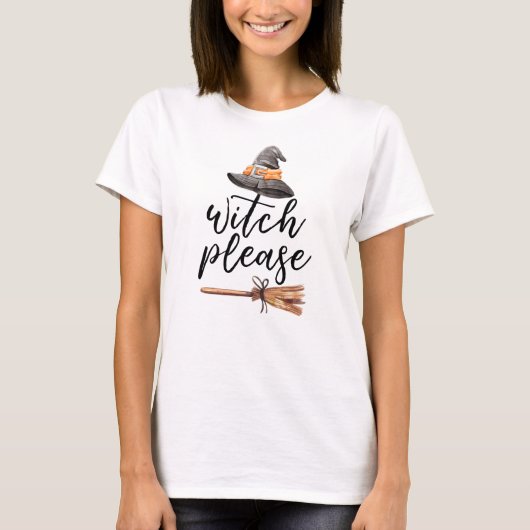 Hexe bitte Broom Hat T-Shirt (Vorderseite)