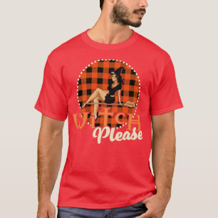 Hexe Bitte Halloween Orange Kariert Retro Vintag T-Shirt