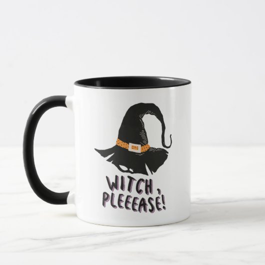 Hexe Bitte Hexen hat schwarz und weiß Halloween Tasse (Links)