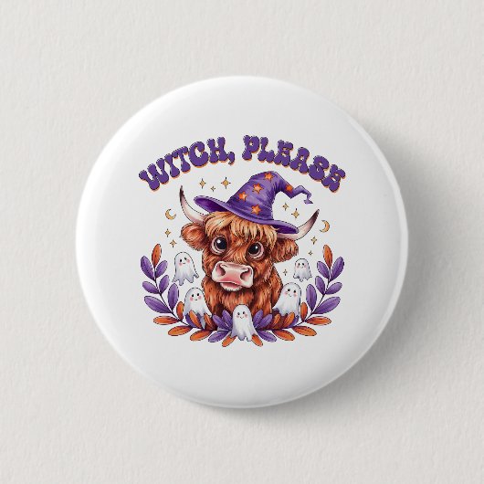 Hexe bitte Highland Cow Halloween Button (Vorderseite)