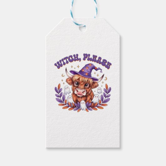 Hexe bitte Highland Cow Halloween Geschenkanhänger (Vorderseite)