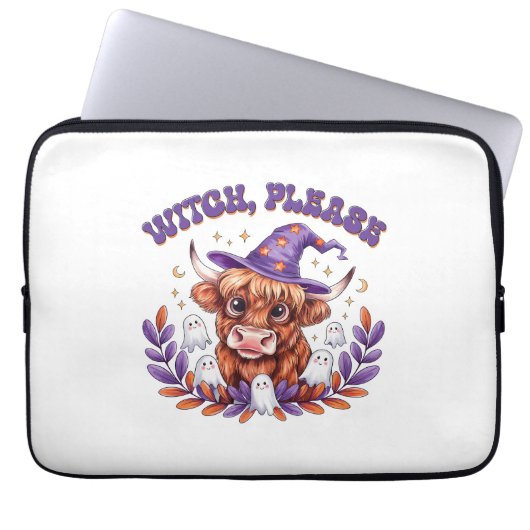Hexe bitte Highland Cow Halloween Laptopschutzhülle (Vorderseite)