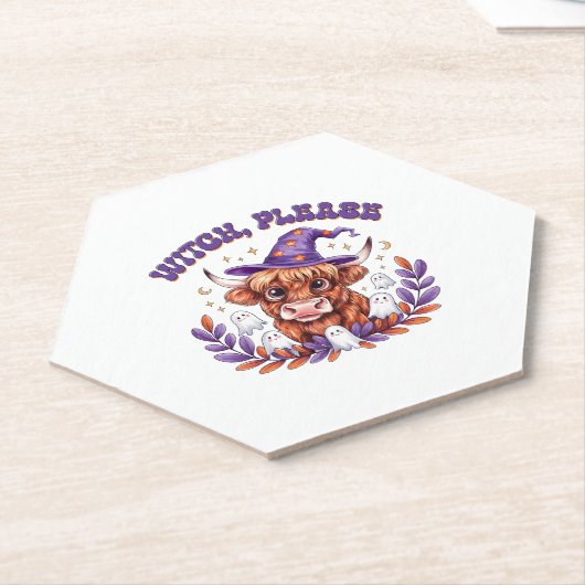 Hexe bitte Highland Cow Halloween Untersetzer (angewinkelt)
