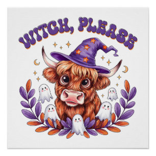 Hexe bitte Highland-Kuh Halloween Poster