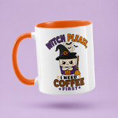 Hexe bitte, ich brauche erst Kaffee Orange Hallowe Tasse