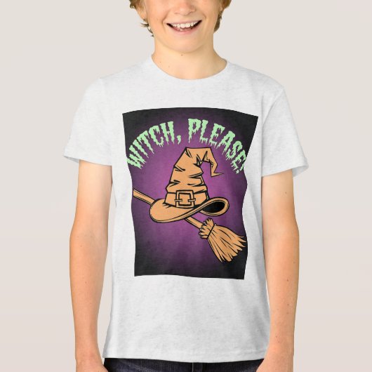 Hexe, bitte! Niedliche und leichte Halloween Kids Tri-Blend Shirt (Vorderseite)