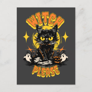 Hexe bitte schwarze Katze Halloween  Postkarte