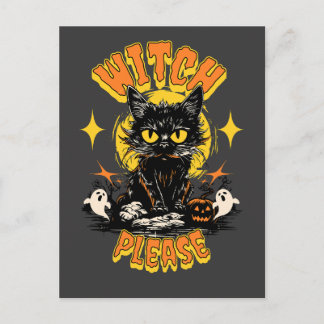 Hexe bitte schwarze Katze Halloween  Postkarte
