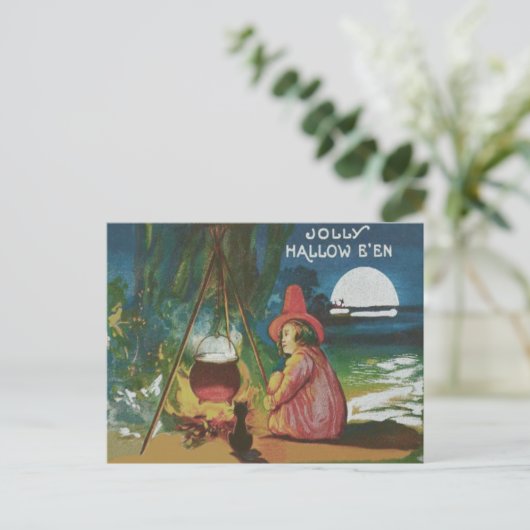 Hexe Black Cat Cauldron Postkarte (Stehend Vorderseite)