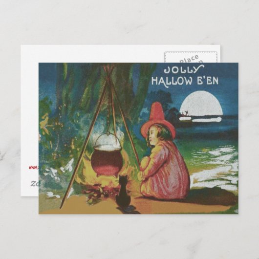Hexe Black Cat Cauldron Postkarte (Vorne/Hinten)