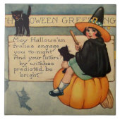 Hexe Black Cat Pumpkin Crescent Moon Fliese (Vorderseite)