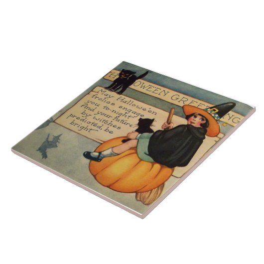 Hexe Black Cat Pumpkin Crescent Moon Fliese (Seite)