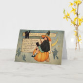 Hexe Black Cat Pumpkin Crescent Moon Karte (Gelbe Blume)