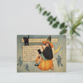 Hexe Black Cat Pumpkin Crescent Moon Postkarte (Stehend Vorderseite)