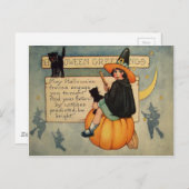 Hexe Black Cat Pumpkin Crescent Moon Postkarte (Vorne/Hinten)