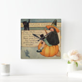 Hexe Black Cat Pumpkin Crescent Moon Quadratische Wanduhr (Zuhause)