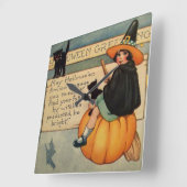 Hexe Black Cat Pumpkin Crescent Moon Quadratische Wanduhr (Winkel)