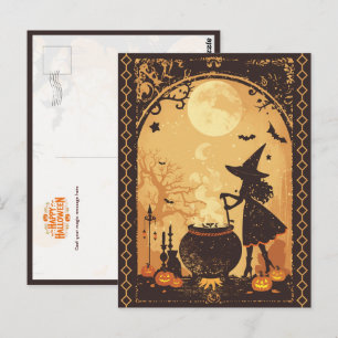 Hexe braut Magie unter dem Mond Postkarte