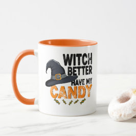 Hexe, bring besser meine Halloween-Süßigkeiten mit Tasse