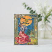 Hexe Broom Bat Full Moon Candle Postkarte (Stehend Vorderseite)