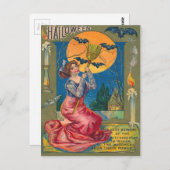 Hexe Broom Bat Full Moon Candle Postkarte (Vorne/Hinten)
