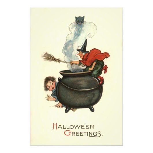 Hexe Broom Black Cat Cauldron Smoke Fotodruck (Vorne)