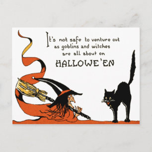Hexe Broom Black Cat Postkarte