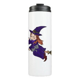 Hexe Broom Cat Hat Magic Woman Halloween Spooky Thermosbecher