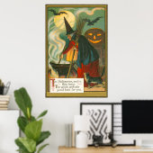 Hexe Broom Cauldron Kürbislaterne Bat Cat Poster (Heimbüro)