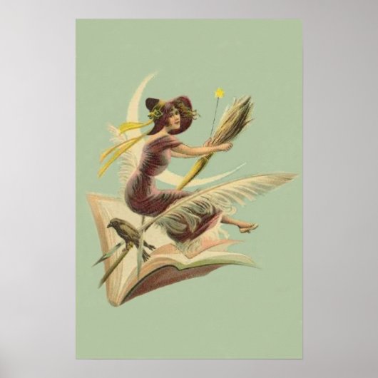 Hexe Broom Crescent Moon Book Raven Poster (Vorne)