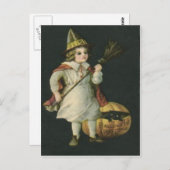 Hexe Broom Kürbislaterne Pumpkin Black Cat Postkarte (Vorne/Hinten)