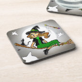 Hexe-Cartoon-Halloween-Party-Untersetzer Getränkeuntersetzer (Linke Seite)