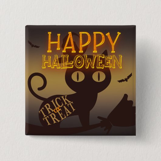 Hexe Cat Happy Halloween Button (Vorderseite)