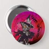 Hexe Cat Happy Halloween Button (Vorne & Hinten)