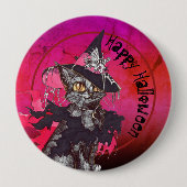 Hexe Cat Happy Halloween Button (Vorderseite)