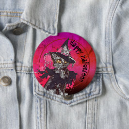 Hexe Cat Happy Halloween Button