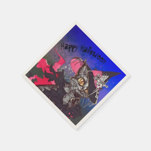 Hexe Cat Happy Halloween Serviette (Ecke)