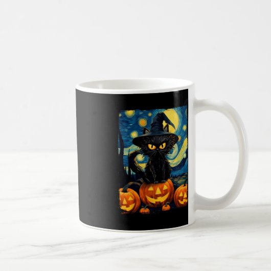 Hexe Cat Starry Night Van Gogh Retro Halloween Ca Kaffeetasse (Rechts)